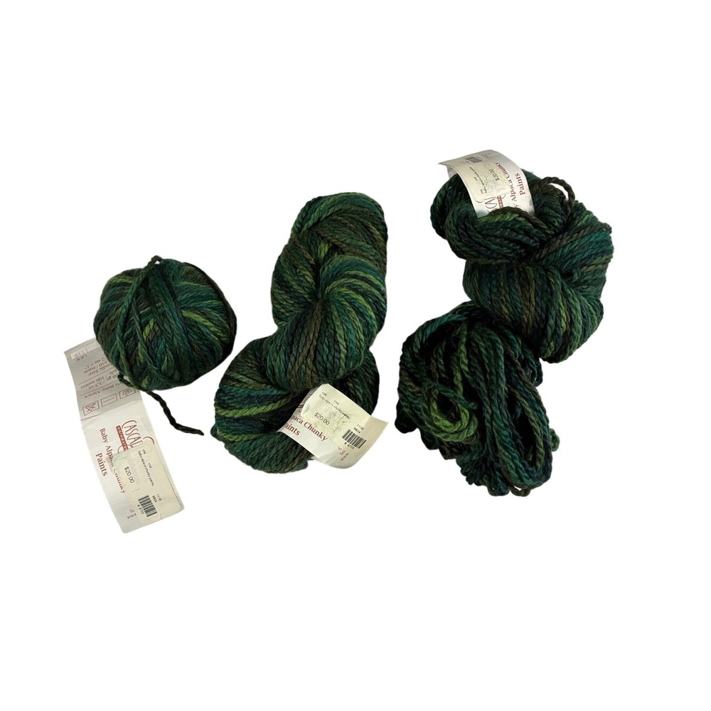 Baby Alpaca Chunky Yarn Lot 3 skeins Cascade Yarns Paints knit crochet green